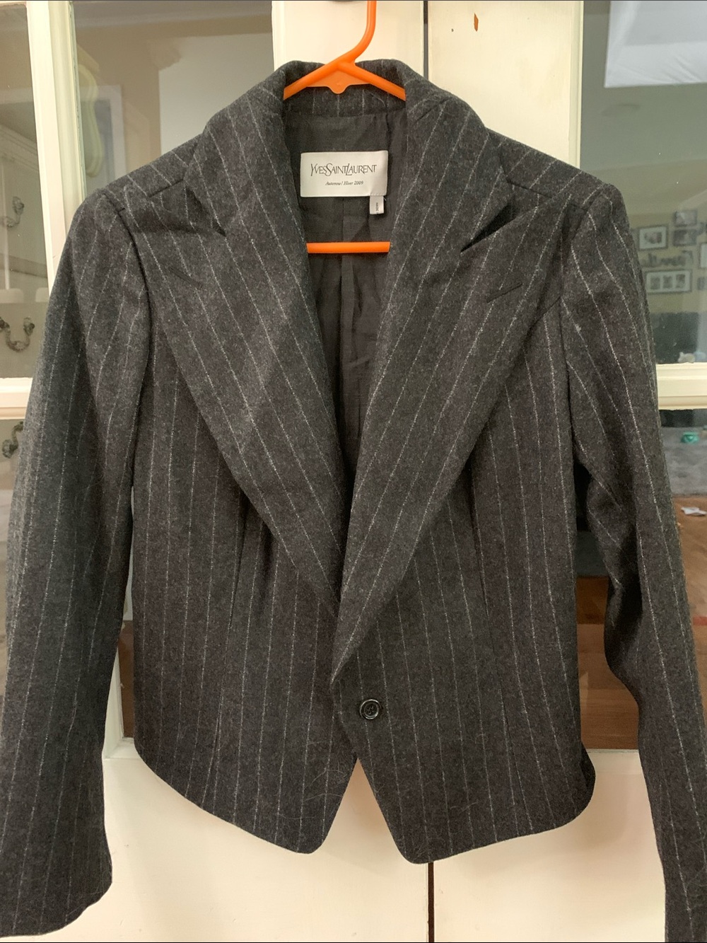 Women Yves Saint Laurent Charcoal Pinstripe Single-Button Blazer